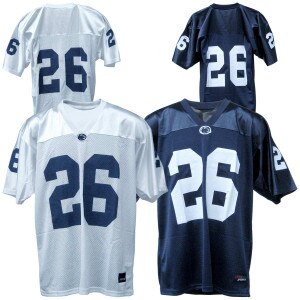 white and navy Penn State football jerseys #26 fronts and backs